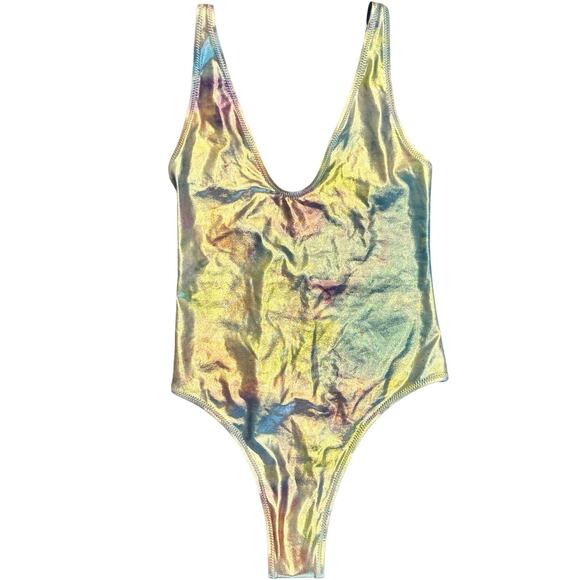 Bond-Eye Viva Rave One-Piece Swimsuit Cosmic Rainbow Iridescent Beachy Resort - Picture 2 of 8